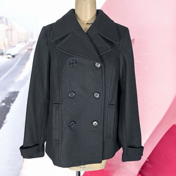 H&M Black Wool Short Pea Coat Jacket Women’s Sz 12 - Picture 1 of 6